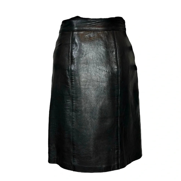 Vintage Oscar  Leopold soft black leather lined pencil skirt - Picture 1 of 6
